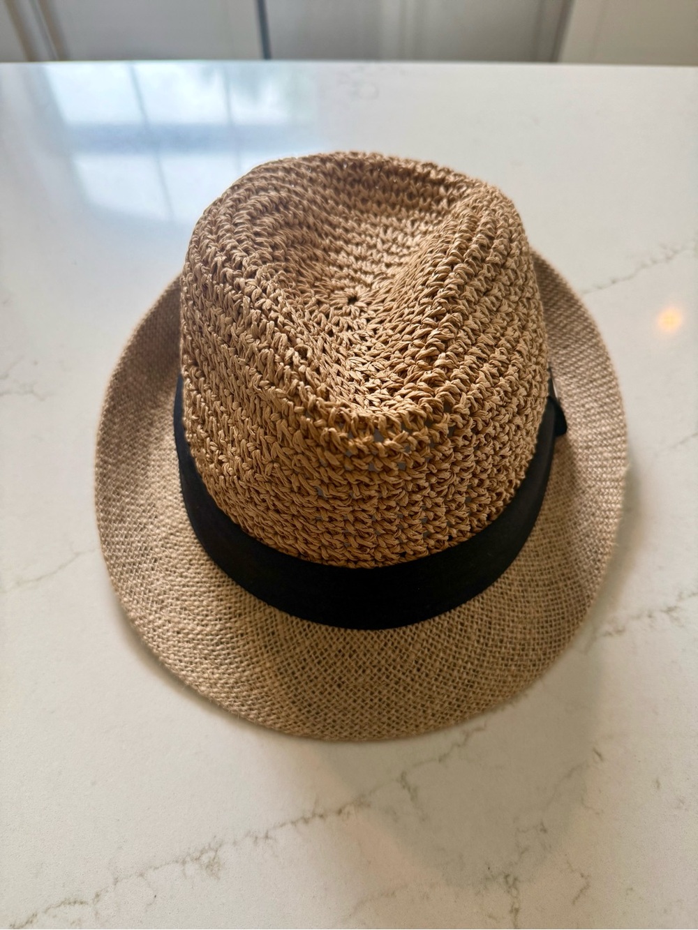 Women’s Straw Fedora with Black Band - Tan